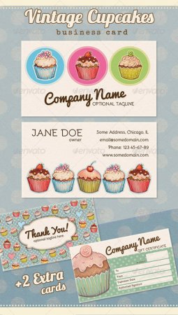 PSD - Vintage Cupcake Business, Thank you, Gift Card